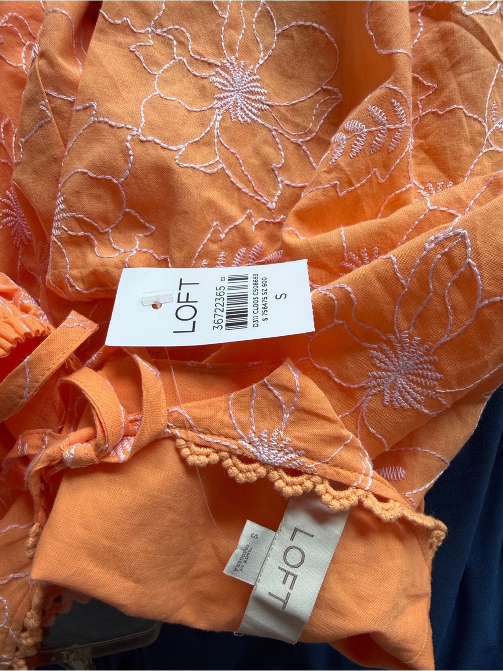 LOFT Orange Embroidered Balloon Sleeve Blouse Size Small NWT - Picture 4 of 7